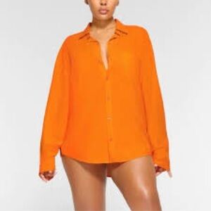 Skims Swim Cover Up NWT Vibrant Orange Button-Up Shirt